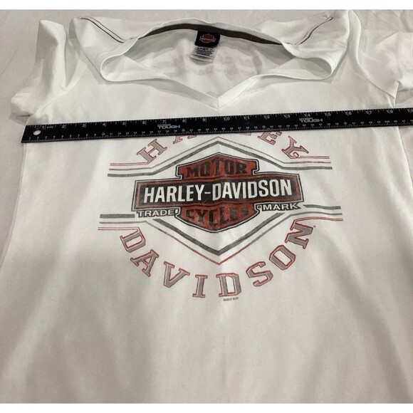 Harley Davidson T-Shirt Women's Size L Color White Motorcycle V-Neck Sequined - Picture 6 of 7